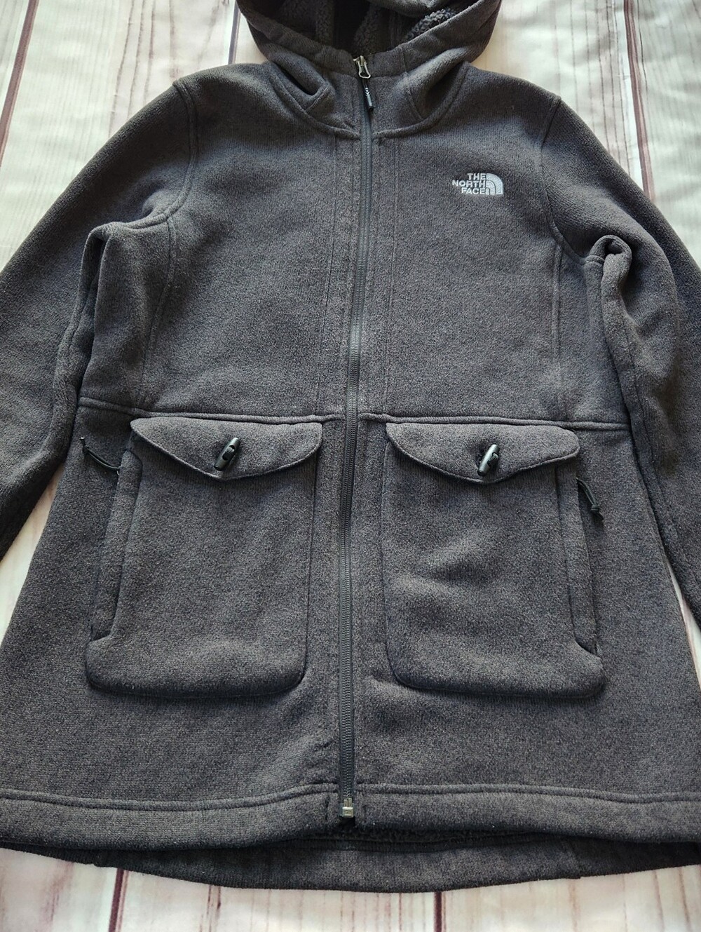 The North Face "Crescent Parka" Fleece Coat Heather Dark Gray | Women's Size M - Picture 4 of 12